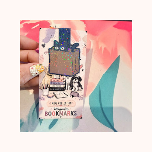 Black Cat in a Kraft Box Magnetic Bookmark by Clearly Boujee