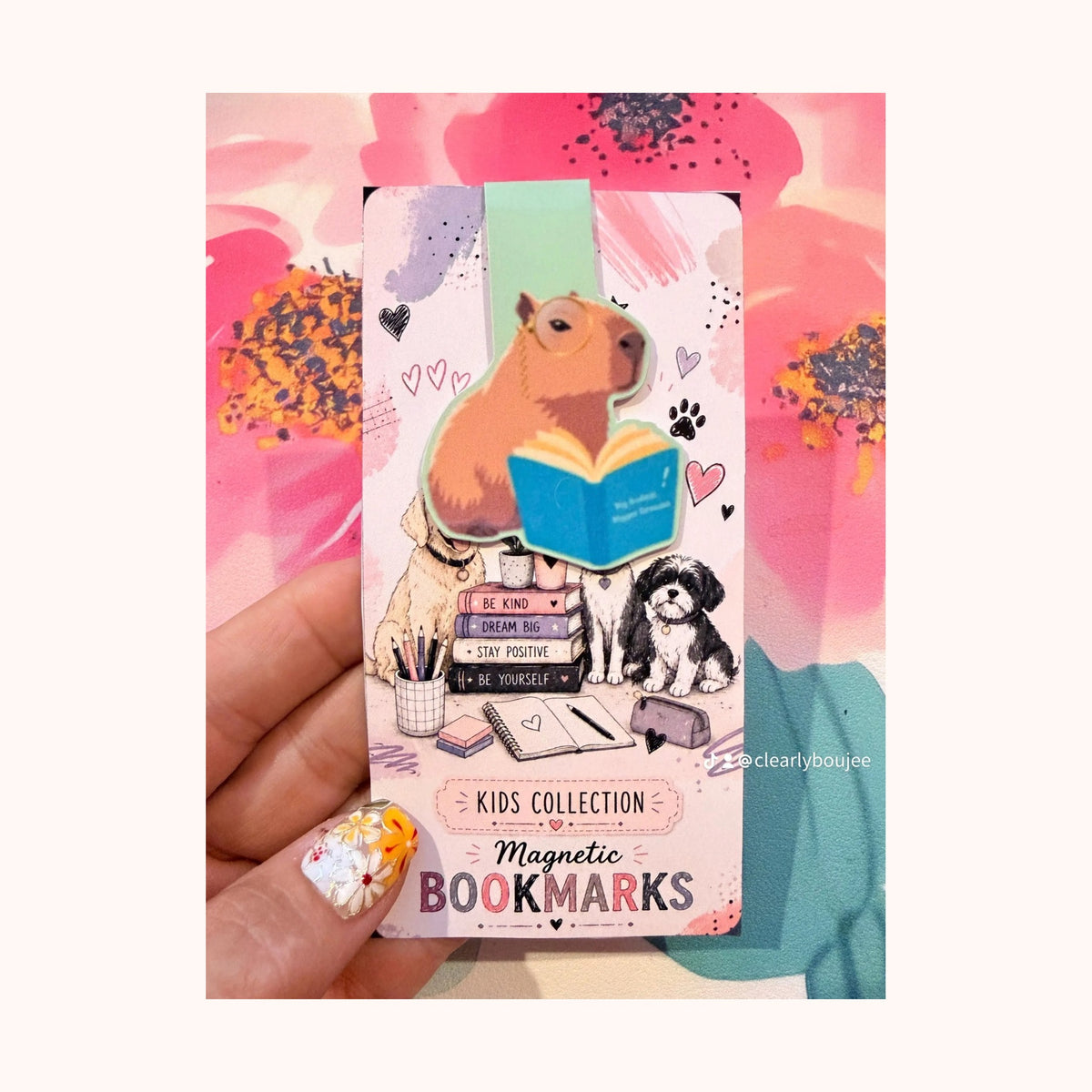 Capybara reading a book magnetic bookmark from the Clearly Boujee Kids Collection