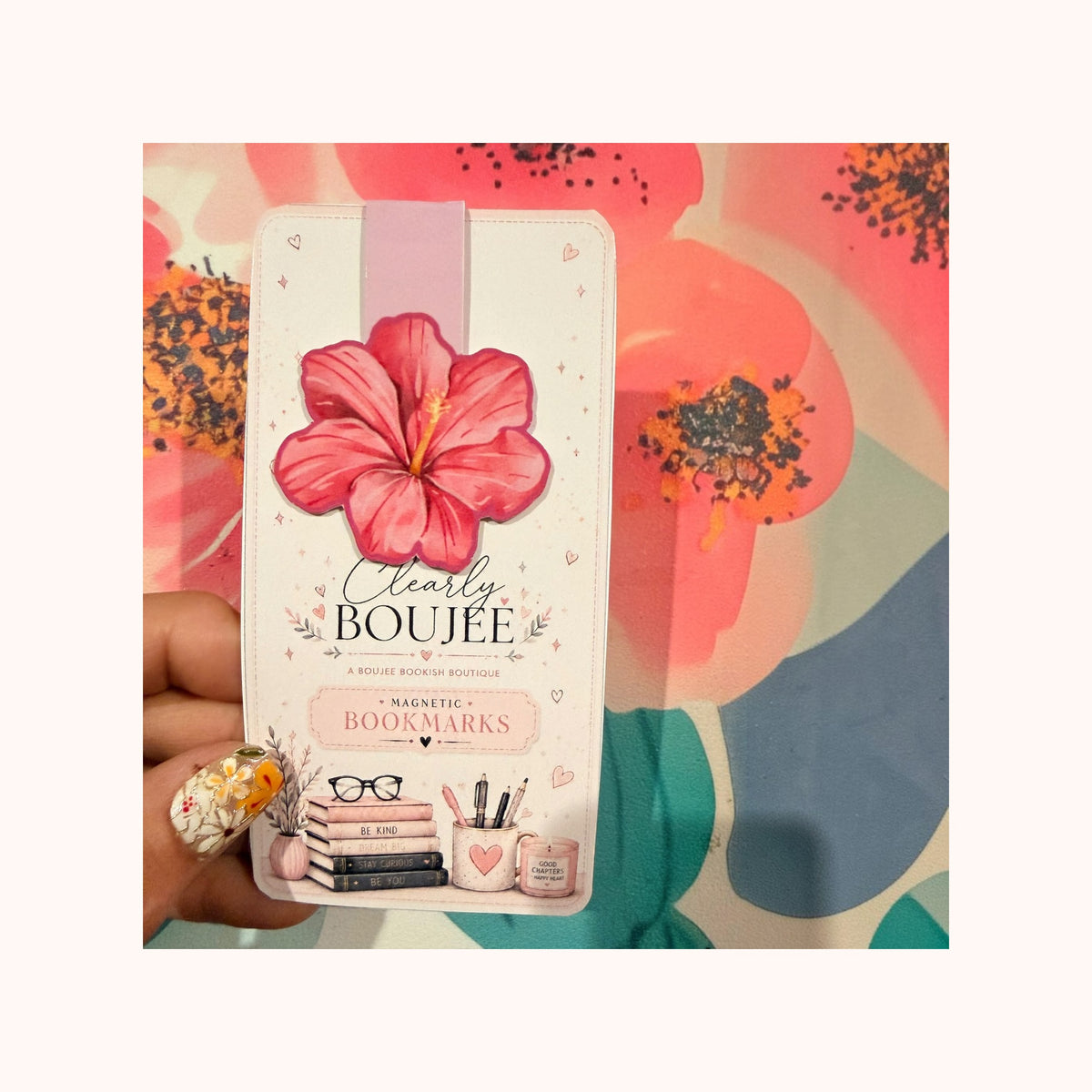 Pink Hibiscus Magnetic Bookmark by Clearly Boujee